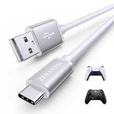 White PS5 USB C Charging Cable 10ft, Long Controller Charger Cord, 10 ft...