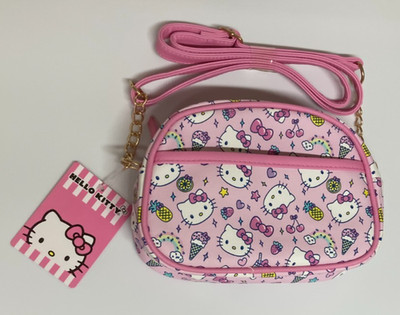 New Pink Hello Kitty Cartoon Print, Ice Cream & Strawberries Crossbody Handbag!