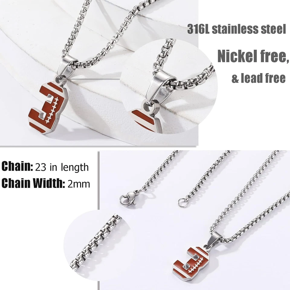 Ожерелье с номером футболки из нержавеющей стали для мальчиков спортсменов номер футболки  - Изображение 3 из 4