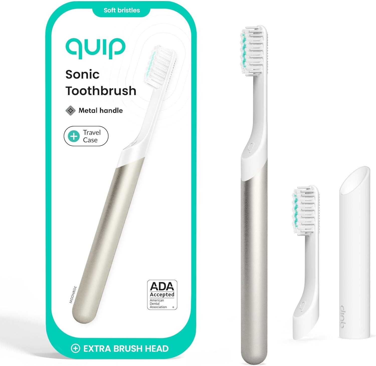 Quip Metal Sonic Electric Toothbrush, Travel Case + Replacement Head - Moonrise