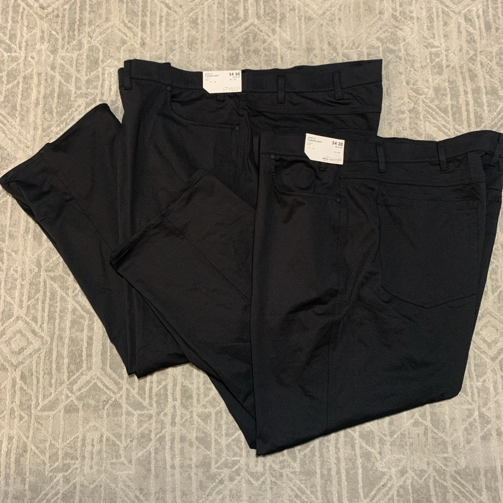 2 Stylus Mens Black Athletic Fit Quick-Dri Stretch Pants 54x30 Measures (50x30)