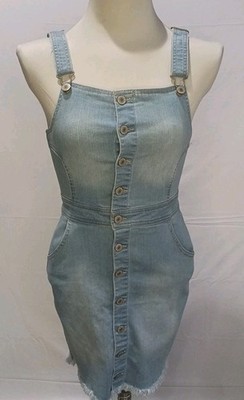 Wax Jeans Basic Denim Women's Small Button Down Jumper Skirt Distressed Blue NWT