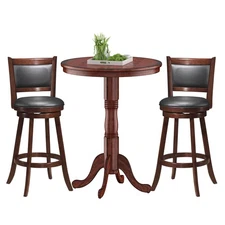 Costway 3pcs Pub Table Set 30" Round Bar Height Table & 2pcs Swivel Bar Stools
