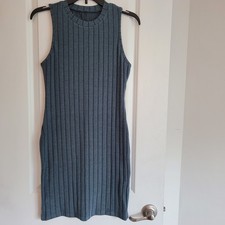 SHEIN Blue Knit Tank Dress Crew Neck Sleeveless Knee Length Pullover L