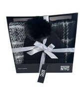 NWT Steven Madden Beanie Scarf Set Black Plaid One Size Winter Set Gift Box