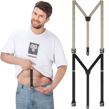 Eurzom 2 Pcs Hidden Suspenders for Men Under the Shirt X-Large Black Beige