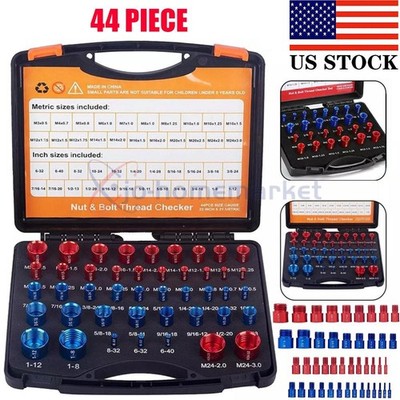 44pcs Inch & Metric Set Nut & Bolt Thread Checker Identifier Thread Gauges Box