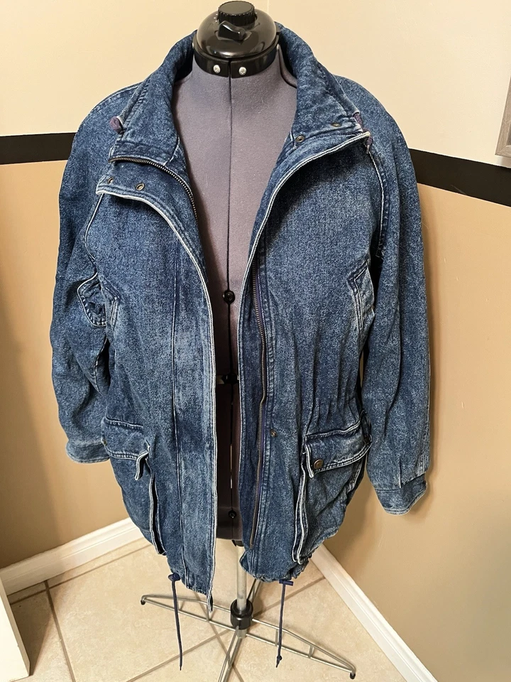 De Colección Chaqueta Forrada a Cuadros Denim Azul Jean Carga Tareas LG Pacific Trail Cremallera Invierno Foto 3 de 4