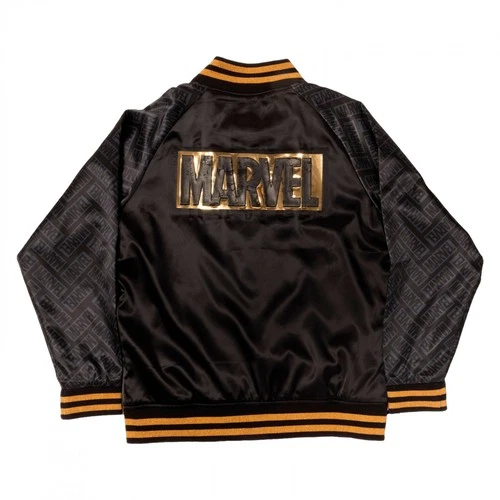 NEW - MARVEL 85th Anniversary Golden Logo Satin Bomber Jacket By Loungefly - XL - product listing photo