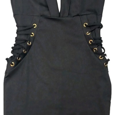 scuba bodycon midi dress Black Medium Lace Up Sleeveless Deep V Neck Athena dress