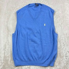 Polo Ralph Lauren Blue Pima Cotton V-Neck Sweater Vest Mens XL Yellow Pony Logo