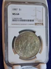 1887 $1 MORGAN 90% SILVER DOLLAR  NGC MS 64                             #MF-4132