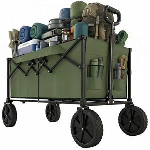 Outsunny 95L Foldable Festival Trolley on Wheels, Dark Green
