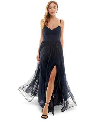 Speechless Juniors Navy Tulle Pleated Bodice Gown Dress - 15 - Navy | eBay