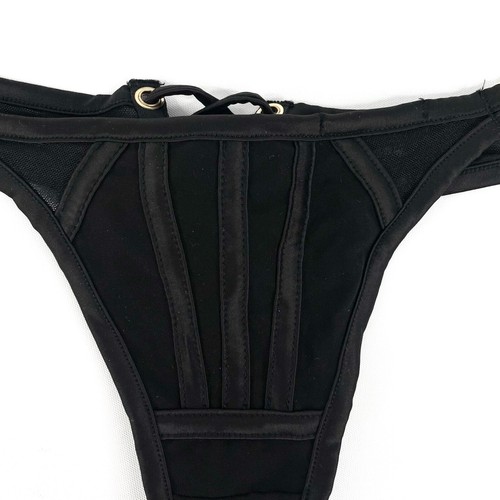 Honey Birdette Jimmy Corset Size XS & Thong Size M Lingerie Set Black Satin New - Picture 14 of 19