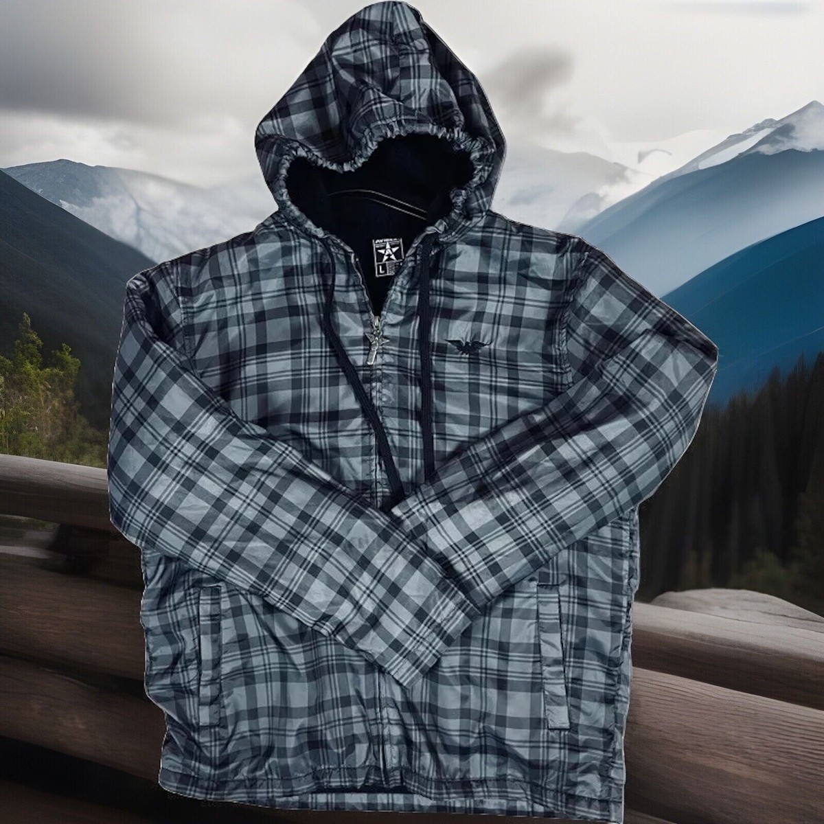 VINTAGE AVIREX MENS BLUE GRAY PLAID BOMBER FLIGHT JACKET COAT SIZE