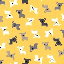 ROBERT KAUFMAN "URBAN ZOOLOGIE MINIS" PUPPIES Yellow by the 1/2 yard