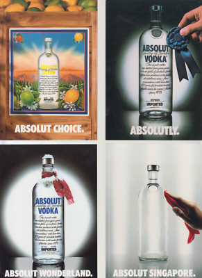 4 VERSCHIEDENE ABSOLUT  VODKA KARTEN  - WERBEPOSTKARTE AUS TAIWAN   ( T 8  )