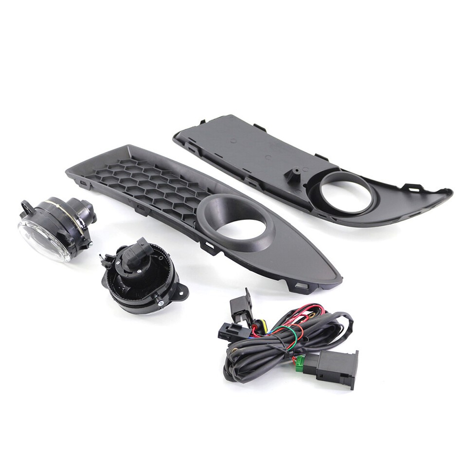 Front Bumper Mesh Grille Fog Light Kit W/ Wiring Harness For VW Polo