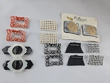 Vintage Lot of 7 pair Shoe Buckles White Black Orange Filigree Rhinestone