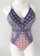 F F Blue Peach Floral Swimsuit UK 16