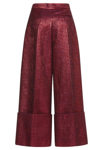 DELPOZO Metallic Polka Dot Cuffed Crop Wide Leg Pants 38 6 - Picture 2 of 4
