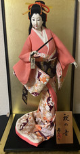 Bambola giapponese vintage kimono geisha maiko flauto espositore statuina