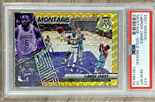 2021-22 Mosaic LeBron James Montage Gold Mosaic #23 PSA 10 Jersey Number #6/10