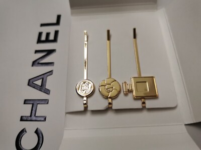 New Authentic CHANEL Hair Pins 3Pcs Set Beauty Gift Coco Logo Hair