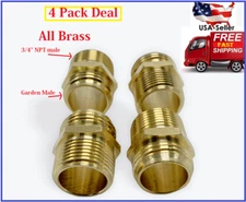 BRASS 3/4 Male NPT Pipe to 3/4 Male Garden Hose GHT Adapter 4 Packs