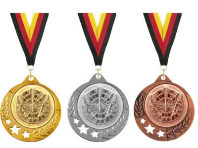 THOST 3er GROSSE DART Medaillen Lissabon Ø70mm / mit Band & Emblem Medaillen Set