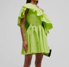 Alexander McQueen Women's Green One-Shoulder Ruffle Poplin Mini Dress Size 40