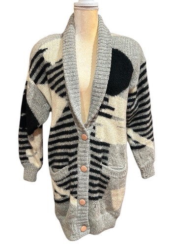 Vintage 90s PGE Mohair Geometric Coatigan Cardigan Sweater Women’s Size M READ - Image 1