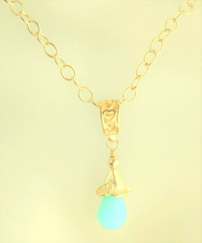 BLUE PERUVIAN OPAL PENDANT CHAIN 14K YELLOW GOLD FILLED NECKLACE - 第 6/9 張圖片