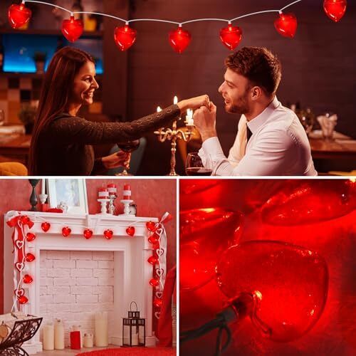 Heart String Lights, 8.5Ft Valentine's Day Decorations Lights with 10 LED Red - Picture 8 of 8