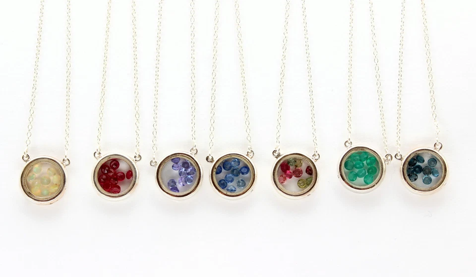 Schwebender Floating Anhänger mit Kette (Rubin Saphir Smaragd Opal Tansanit) - Bild 3 von 3