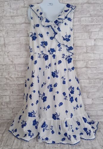 Blueberi Boulevard Embroidered Midi Dress Womens Large White Blue Cottagecore