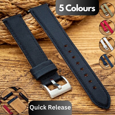 Sailcloth Watch Strap - Black Blue Green Grey Red - 20mm 22mm - Quick Release
