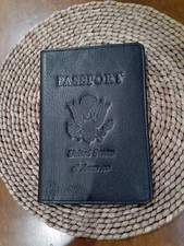 NEW-BOX BLACK LEATHER FOLDING PASSPORT WALLET TOP GRAIN 2 POCKETS NICE 