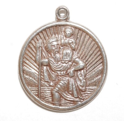 Vintage Sterling Silver 'Notify Priest' Saint Christopher Bracelet Charm Pendant