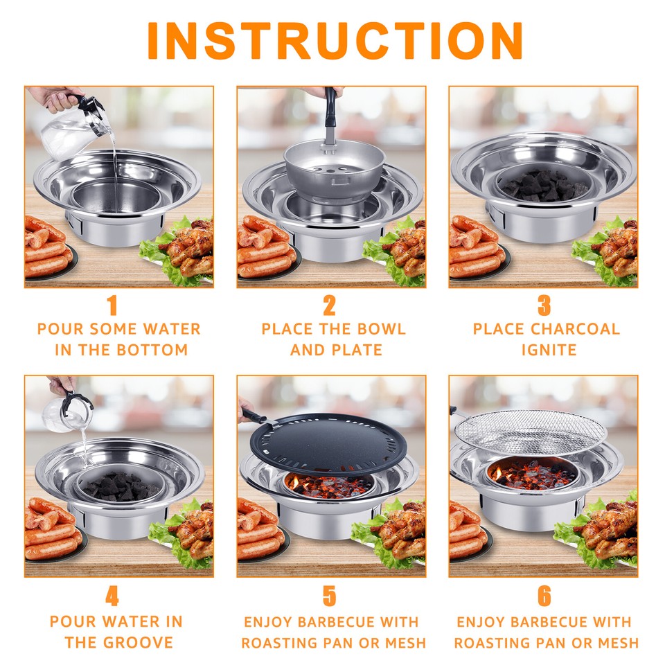 Charcoal Barbecue Grill NonStick Korean BBQ Grill, Portable Stainless