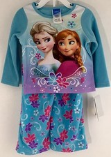 Disney Frozen Aqua Anna  Elsa 2 Piece Fleece Pajama Set