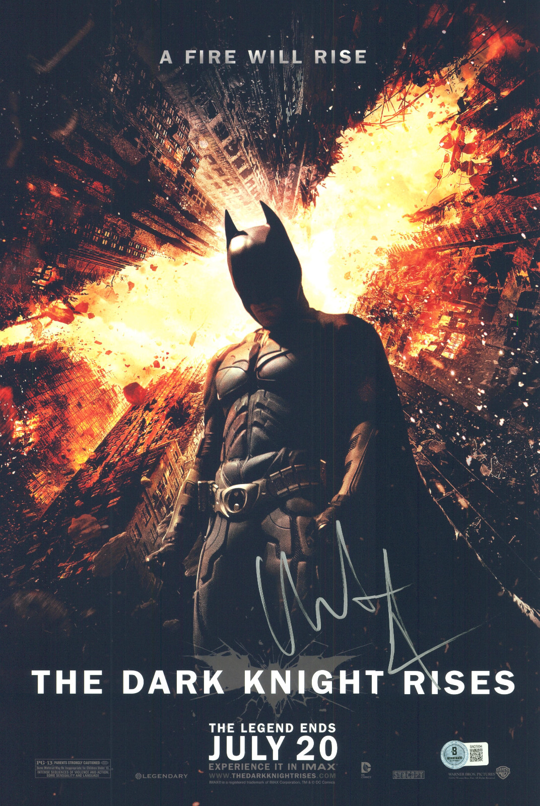 CHRISTIAN BALE Autographed Signed CHRSTIAN BALE THE DARK KNIGHT RISES 12X18 PHOTO BAS BECKETT 