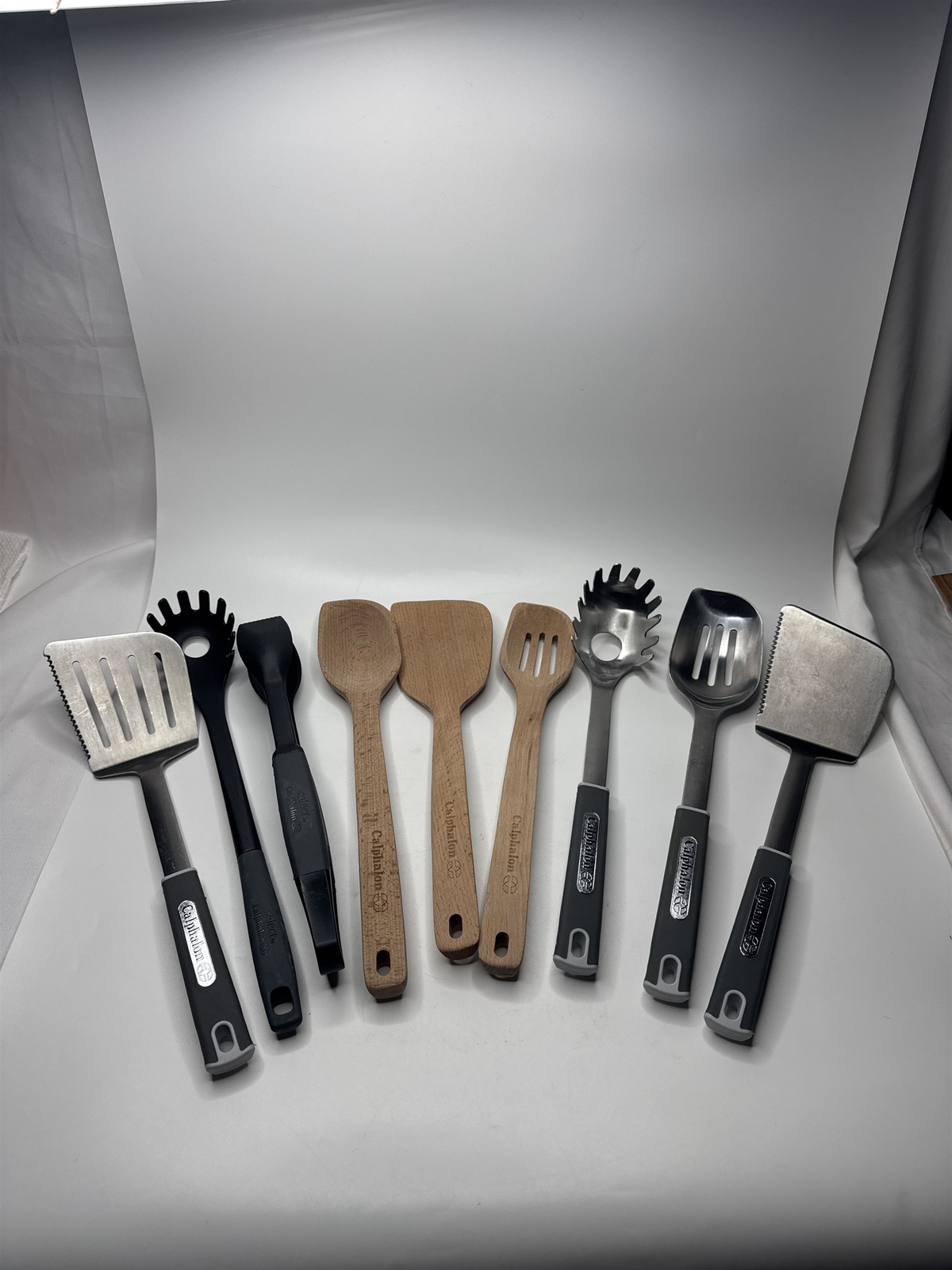Lot of 9 Calphalon Kitchen Cooking Utensils (Metal/Silicone/Wooden) Set Bundle