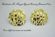 10K Soild Yellow Gold Nugget Round Diamond Cut Stud Earrings for Men Wome