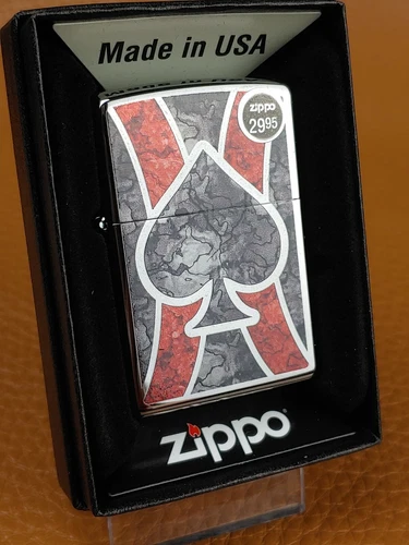 ZIPPO 28952 ACE of SPADES on HIGH POLISH CHROME Lighter - NEW NOV (K) 2015