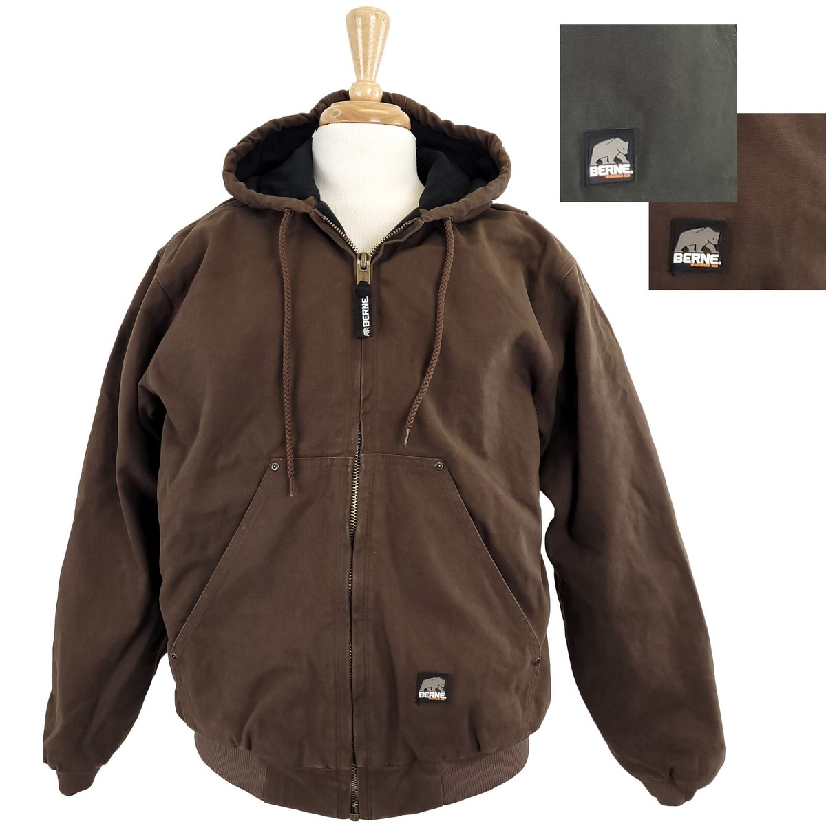 Berne Men's Duck Hooded Jacket Quilt Lined, Active Work Coat, 5 Berne Men's Duck Hooded Jacket Quilt Lined, Active Work Coat, 5