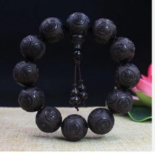Chinese natural ebony carved Buddha beads bracelet diameter 20mm  