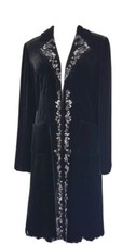 Laura Ashley Black Silk Velvet Coat Dress Embroidered Sequin Beads 14 New!!