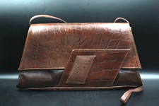 Studio 26 Faux Ostrich Leather Brown Flap Large Clutch Shoulder Purse